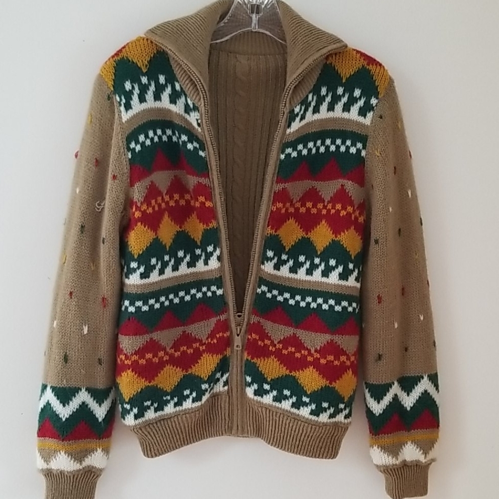 VTG Catalina Womens Reversible Zip Knit Cardigan